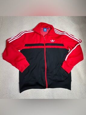 Adidas vintage track jacket size Medium men black red tree stripes